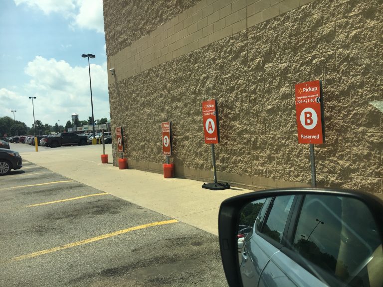 parking spaces at walmart grocery pickup service.