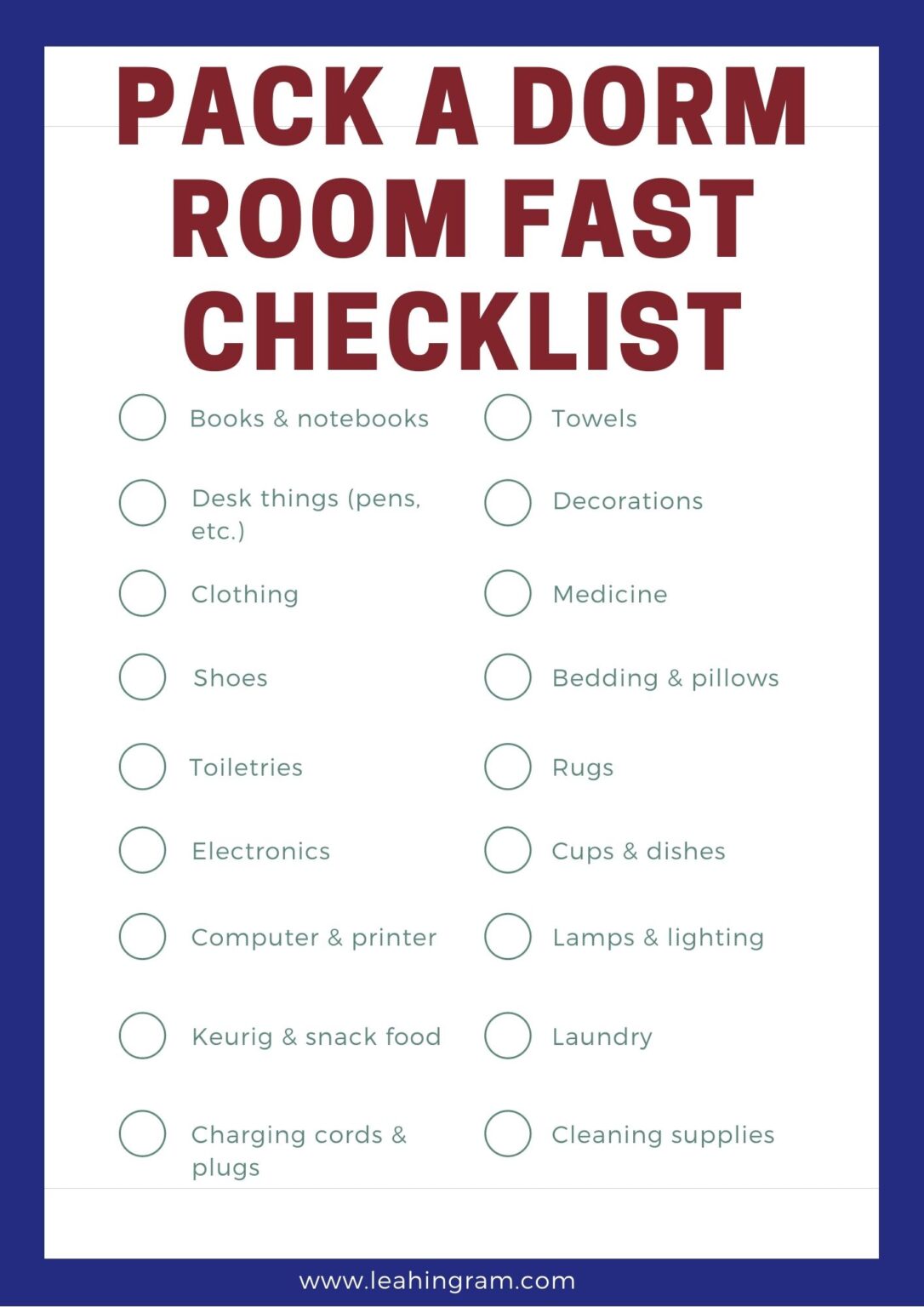 Dorm Packing Checklist - 2024