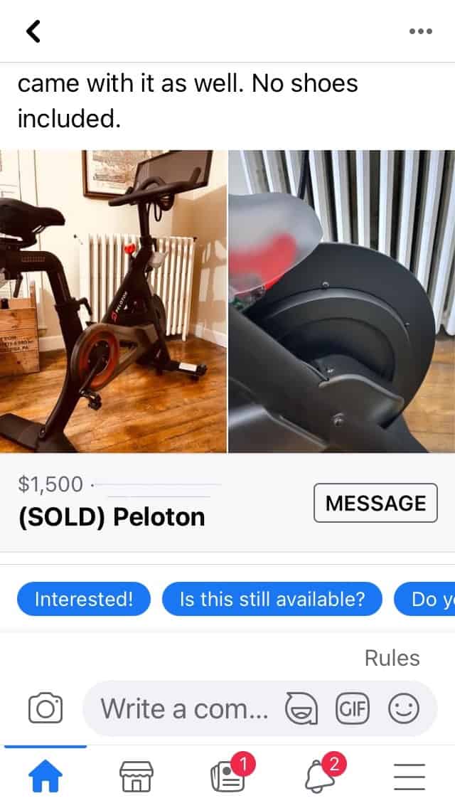 A used Peloton bike for sale on Facebook marketplace.