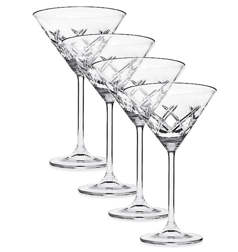 Set of four crystal martini glasses.
