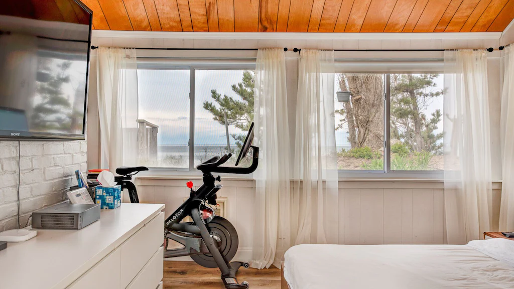 peloton bikes plus vrbo vacation rental view of long island sound