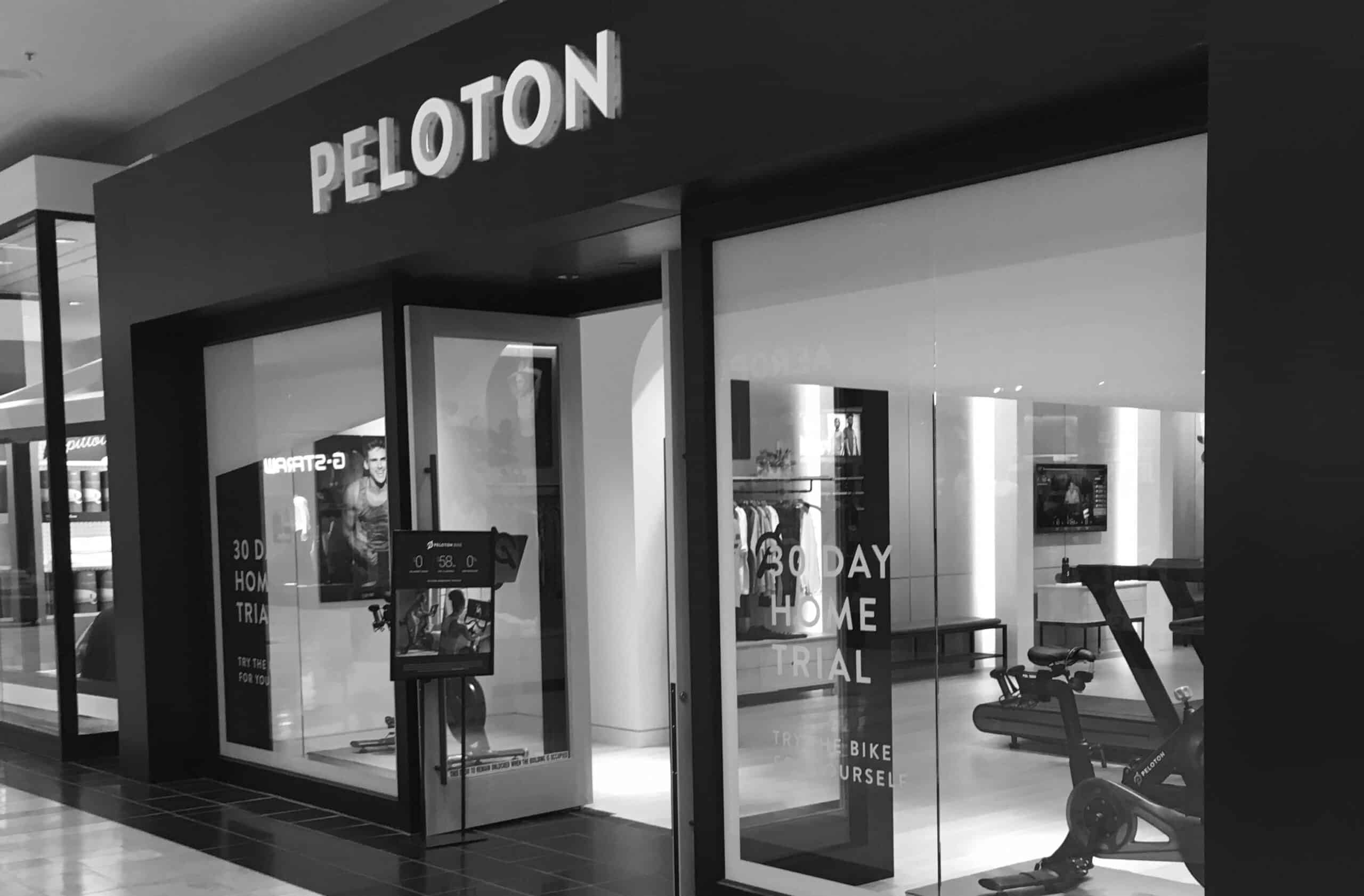 black and white peloton store exterior horizontal