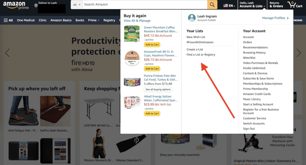 where to find a wish list under your amazon account