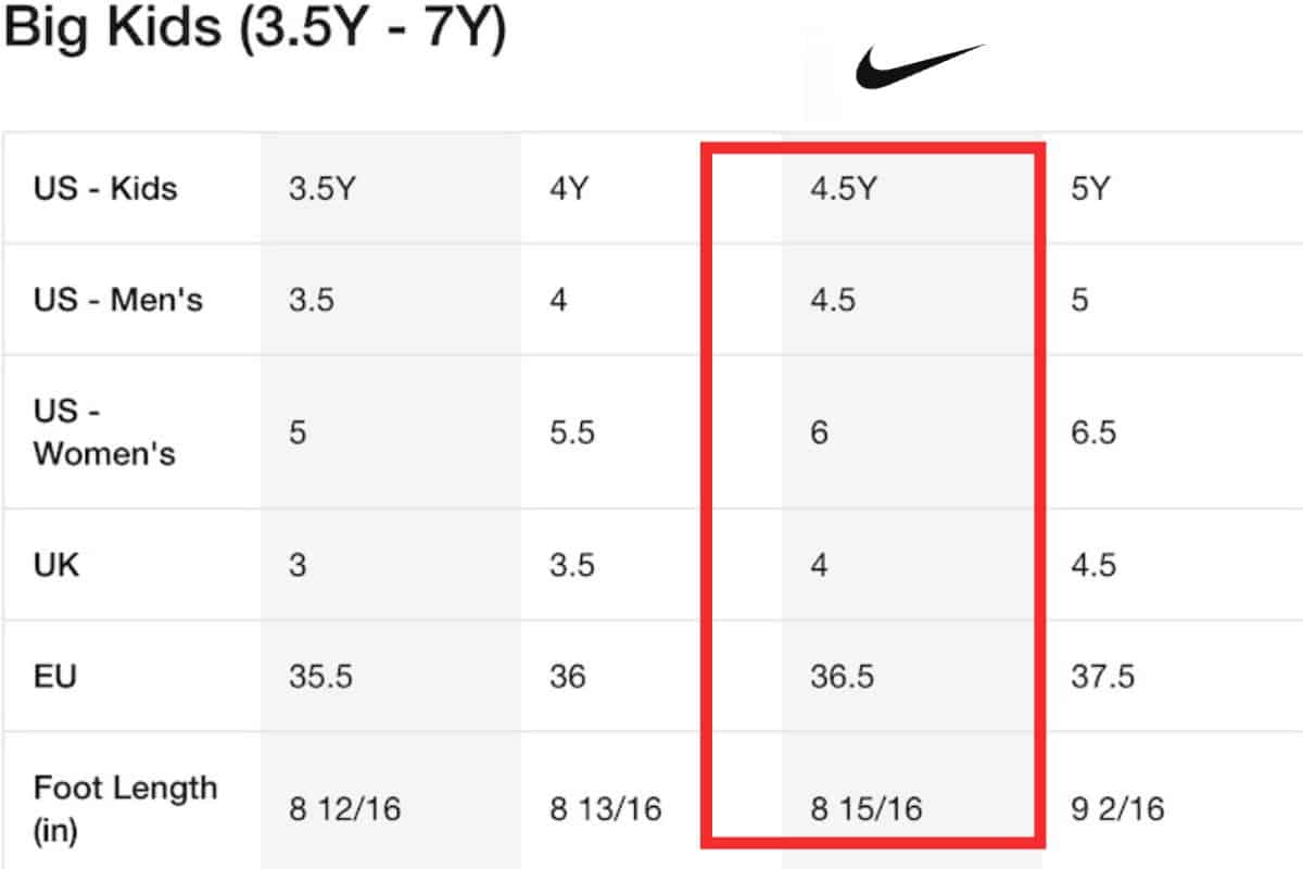 Nike Shoe Conversion Chart - 2024