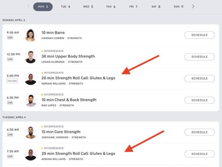 peloton roll call classes on schedule