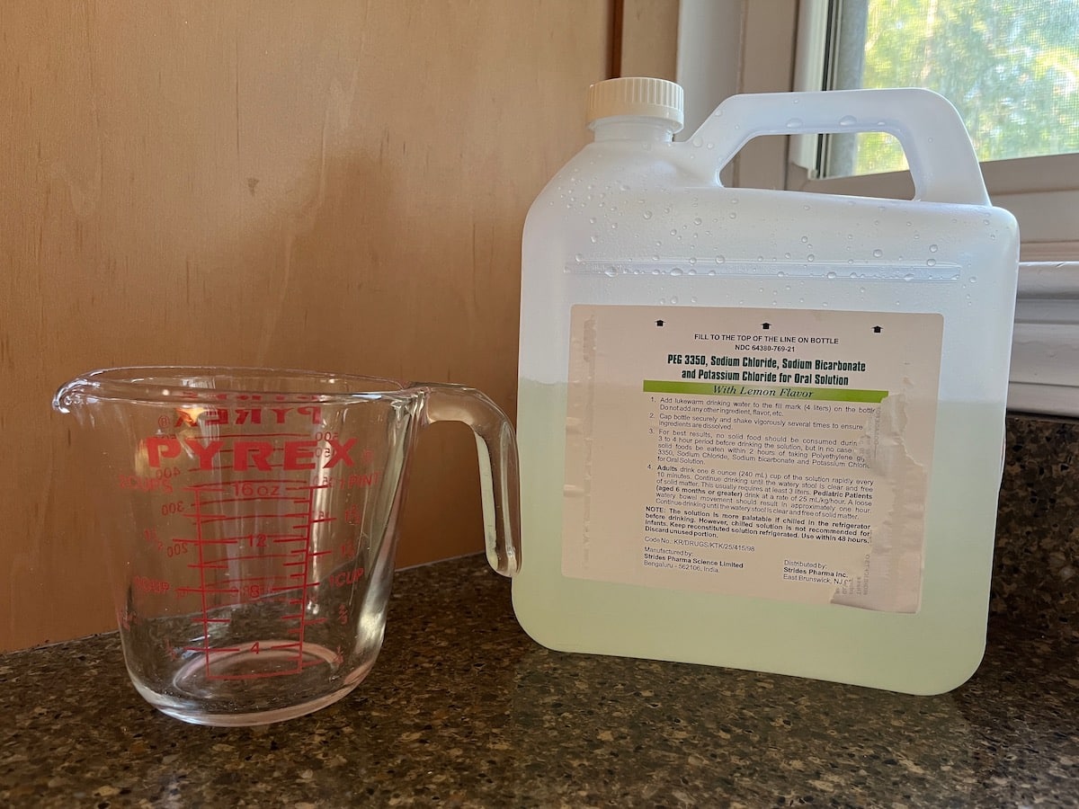 colonoscopy prep essentials jug with measuring cup