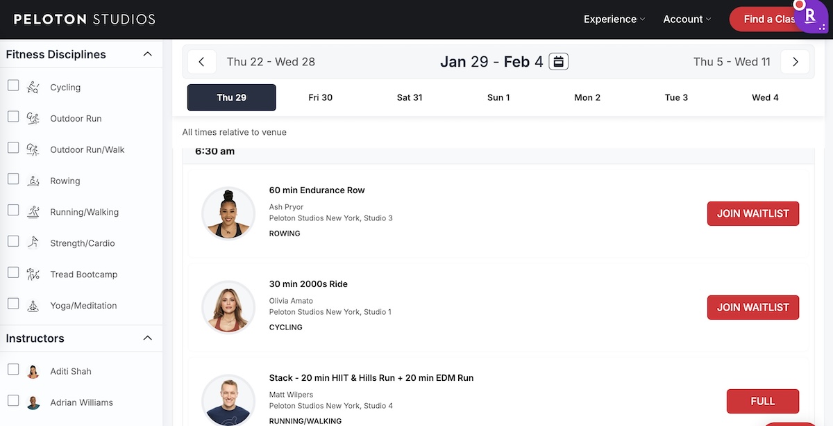 Screenshot of waitlist spots at PSNY.